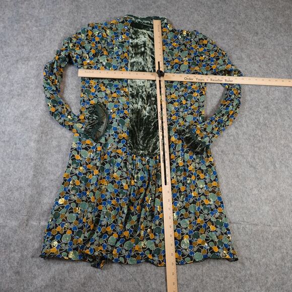 Anna Sui Dress Womens 4 Mini Silk Velvet Trim Patterned Textured Green Long Slv - Picture 8 of 11